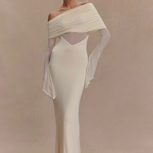 Meshki Kaitlin One Shoulder Slinky and Mesh Maxi Dress